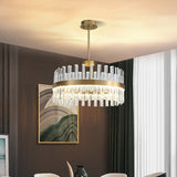 Chandelier à rayures en cristal moderne avec cadre rond en laiton