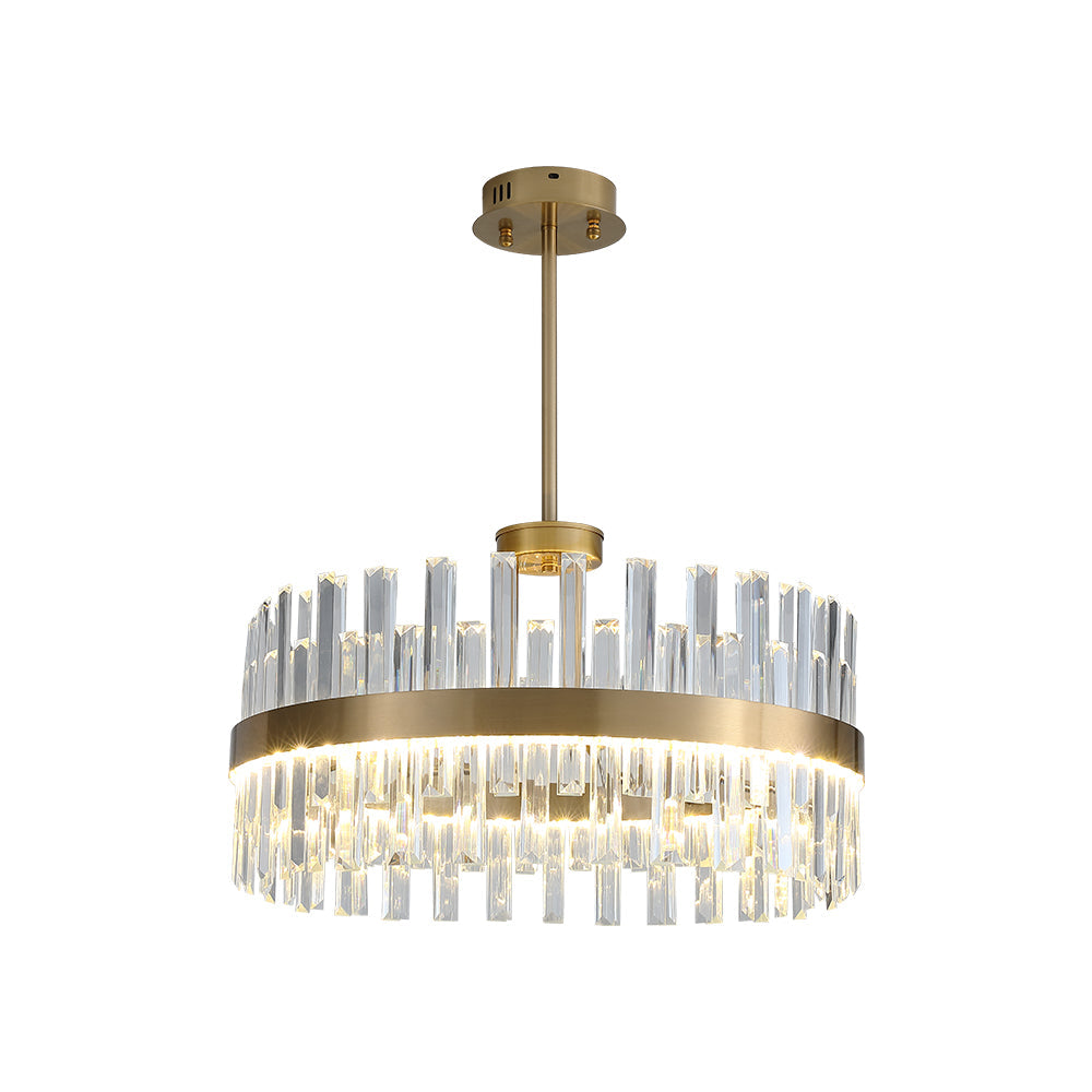 Modern Crystal Stripe Chandelier with Round Frame in Brass