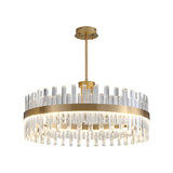 Modern Crystal Stripe Chandelier with Round Frame in Brass