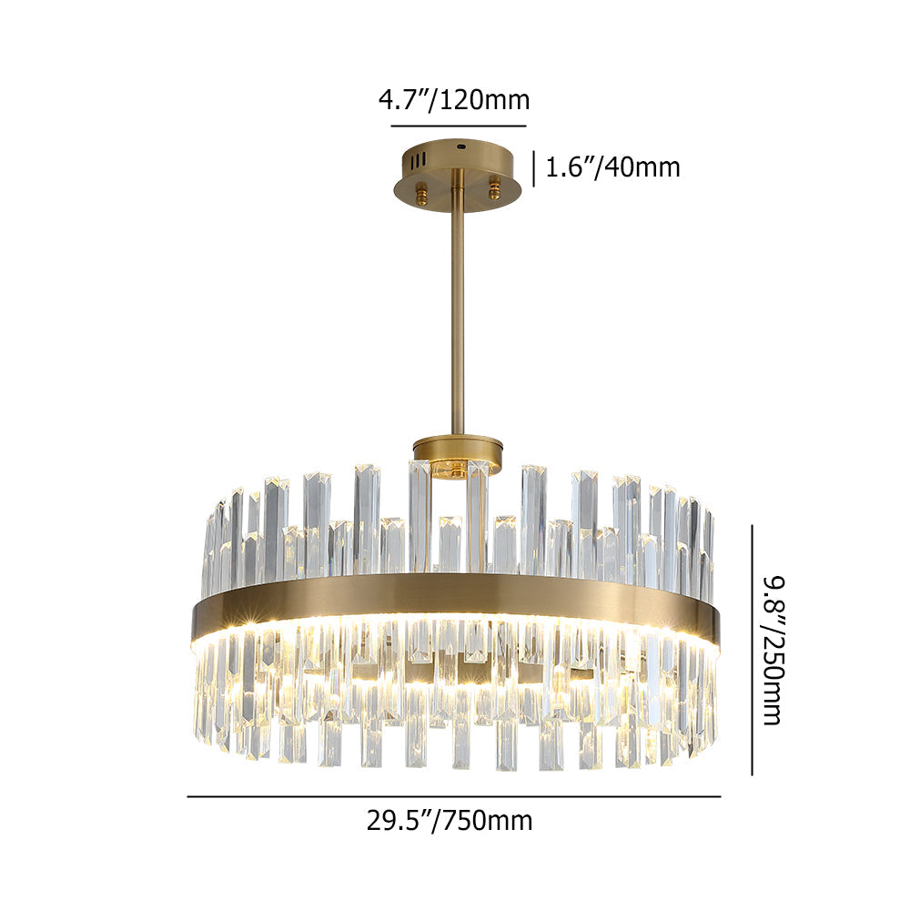 Modern Crystal Stripe Chandelier with Round Frame in Brass