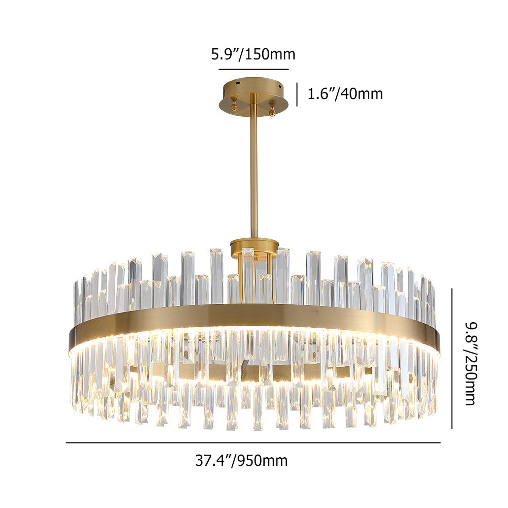 Modern Crystal Stripe Chandelier with Round Frame in Brass