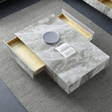 Modern Gray Rectangle Coffe Table with Stone Top & Storage-Coffee Tables,Furniture,Living Room Furniture