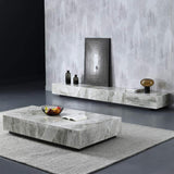Modern Gray Rectangle Coffe Table with Stone Top & Storage-Coffee Tables,Furniture,Living Room Furniture
