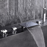 Contemporary Waterfall Deck-Mount Roman Tub Faucet with Handshower in Chrome
