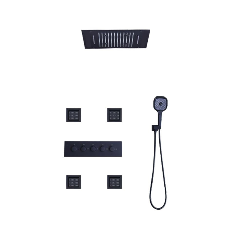 20'' Wall-Mounted LED Thermostatic Shower System with Waterfall Rain & 4 Body Jets