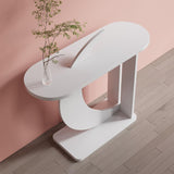 39.4" White Moon Shape Console Table Rectangular Wood Entryway Table with Abstract Base