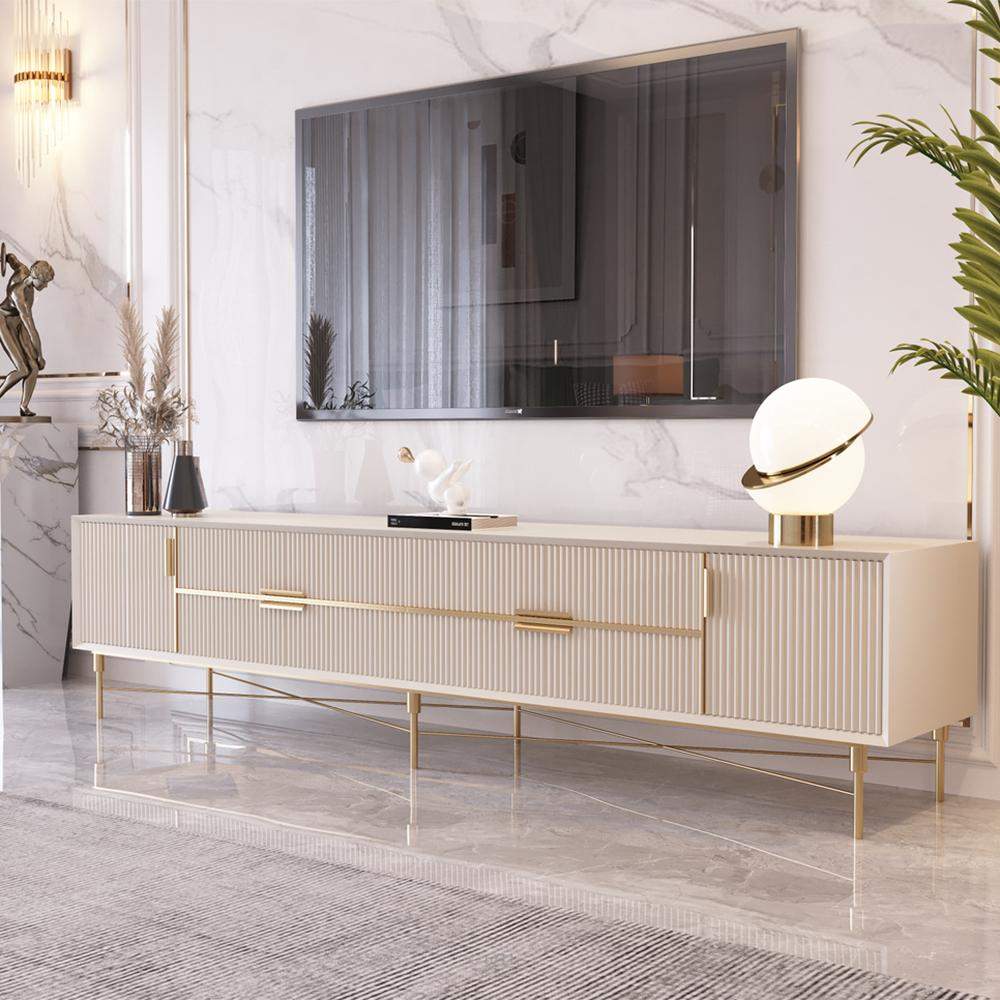 Modern Off White TV Stand for 85 inch TVs with 4 Drawers & Doors MDF-Richsoul-Furniture,Living Room Furniture,TV Stands