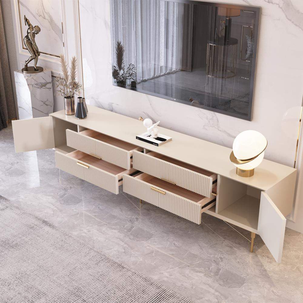 Modern Off White TV Stand for 85 inch TVs with 4 Drawers & Doors MDF-Richsoul-Furniture,Living Room Furniture,TV Stands