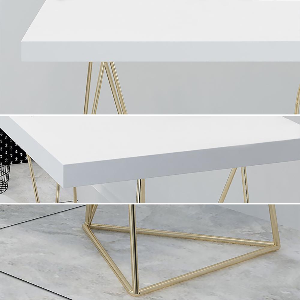 39" White Rectangular Wood-Top Writing Desk for Home Office with 2 Gold Pedestal