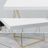 39" White Rectangular Wood-Top Writing Desk for Home Office with 2 Gold Pedestal