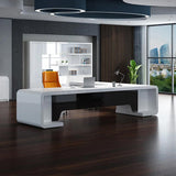 94.5" L-Shaped Modern Executive Desk of Right Hand with Drawers in White & Black