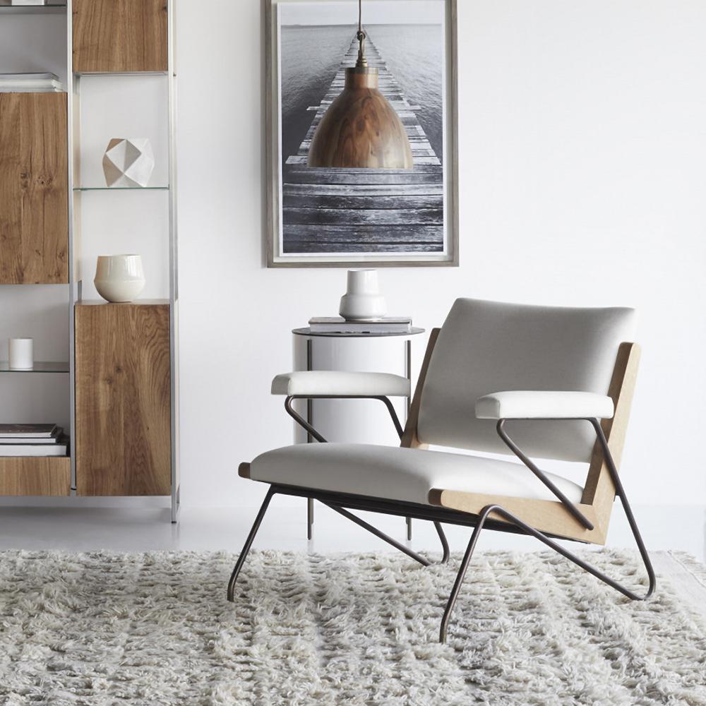 Beige Accent Chair Upholstered Cotton&Linen Arm Chair Carbon Steel in Black