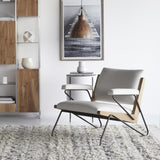 Beige Accent Chair Upholstered Cotton&Linen Arm Chair Carbon Steel in Black