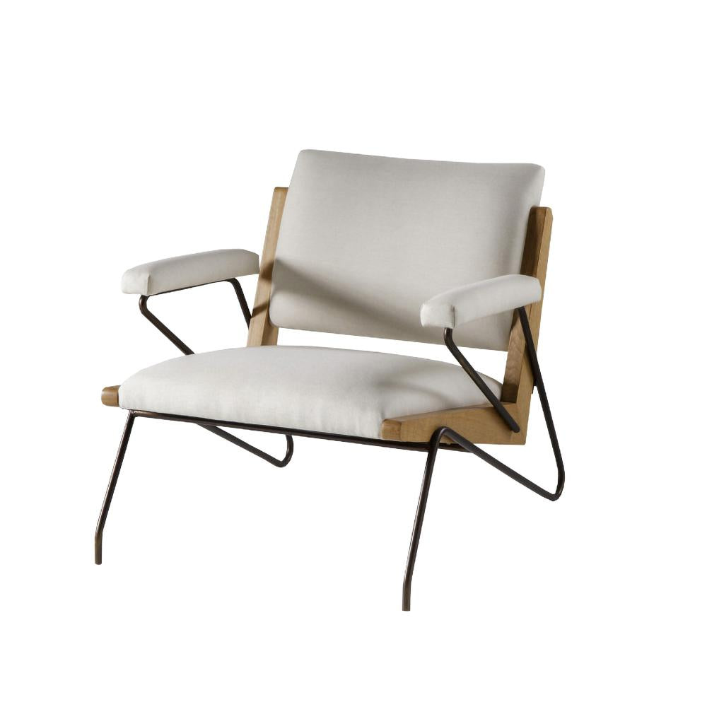 Beige Accent Chair Upholstered Cotton&Linen Arm Chair Carbon Steel in Black