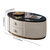 Orand Modern White Oval Marble Top Coffee Table Microfiber Leather with 2 Drawers