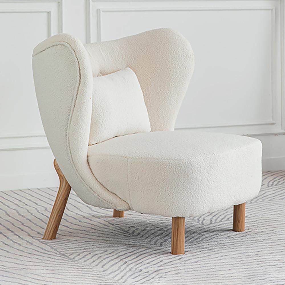 White Lamb Wool Accent Chair Wingback Chair in Wooden Frame-Richsoul-Chairs & Recliners,Furniture,Living Room Furniture