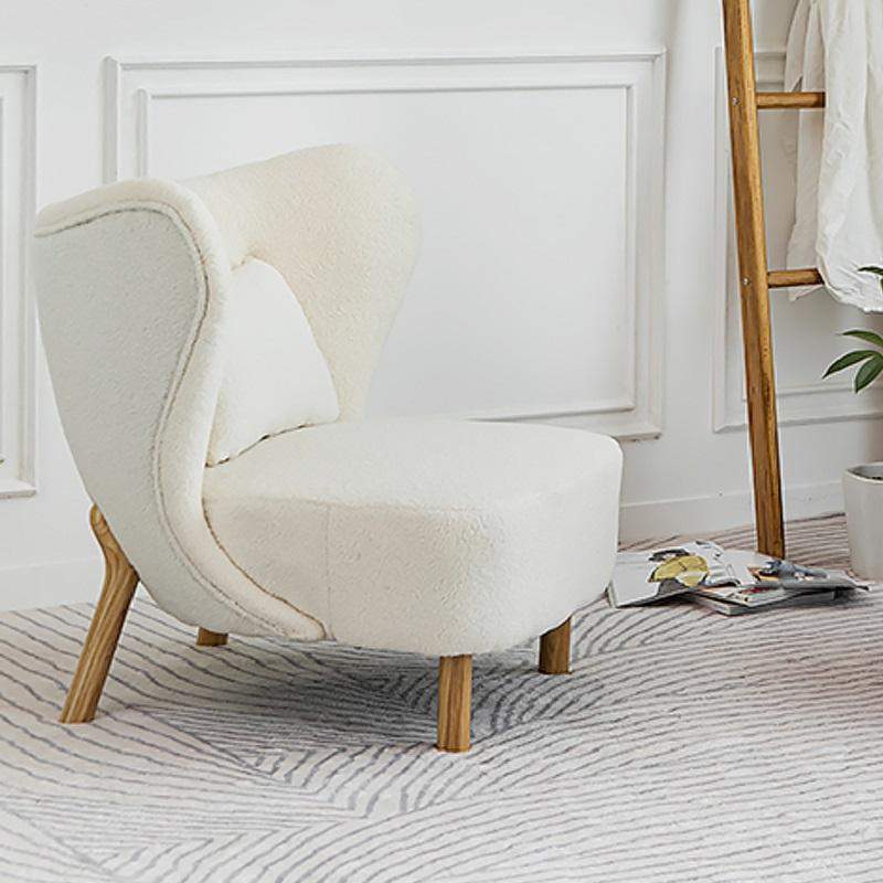 White Lamb Wool Accent Chair Wingback Chair in Wooden Frame-Richsoul-Chairs & Recliners,Furniture,Living Room Furniture