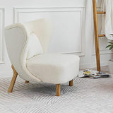 White Lamb Wool Accent Chair Wingback Chair in Wooden Frame-Richsoul-Chairs & Recliners,Furniture,Living Room Furniture