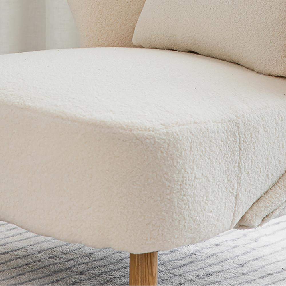 White Lamb Wool Accent Chair Wingback Chair in Wooden Frame-Richsoul-Chairs & Recliners,Furniture,Living Room Furniture