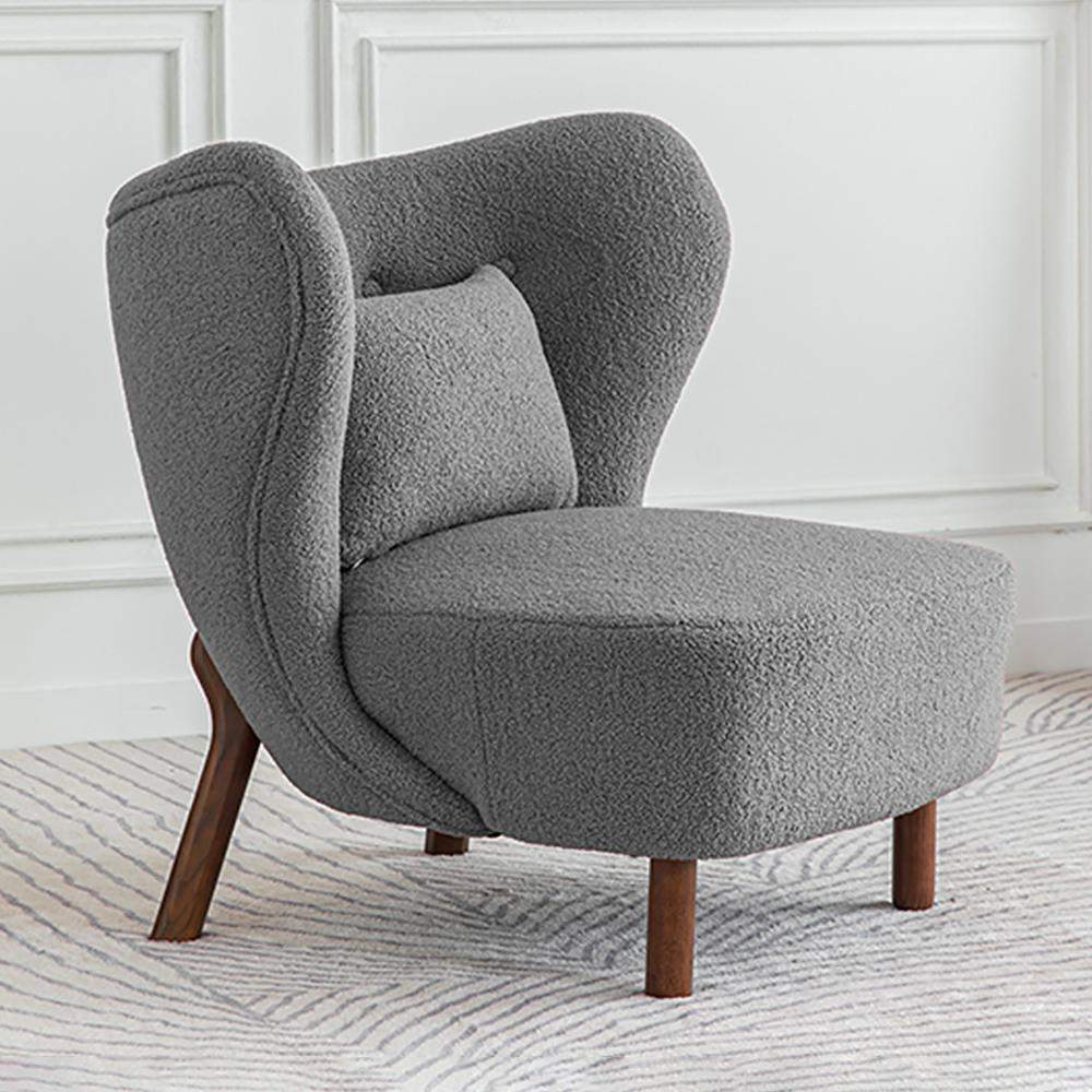White Lamb Wool Accent Chair Wingback Chair in Wooden Frame-Richsoul-Chairs & Recliners,Furniture,Living Room Furniture