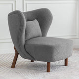 White Lamb Wool Accent Chair Wingback Chair in Wooden Frame-Richsoul-Chairs & Recliners,Furniture,Living Room Furniture