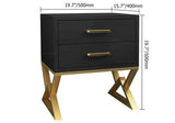 Nordic White Nightstand 2-Drawer Bedside Table Gold Finish