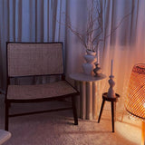Modern White Fluted Side Table Round Wood End Table with Unique Design