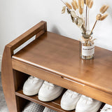 40.2" Rustic Bamboo Upholstered Entryway Flip Top Storage Shoe Rack Bench with 3 Shelves