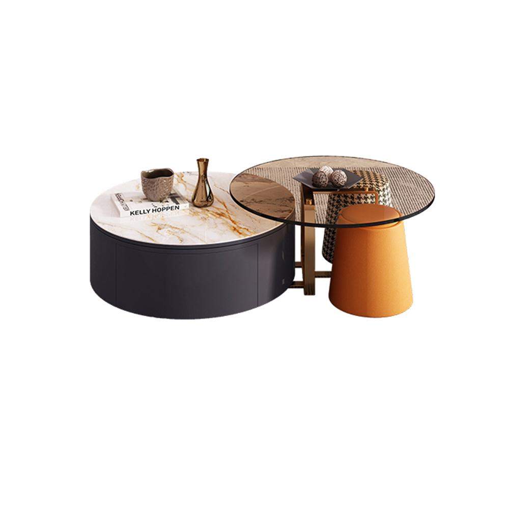 4-Piece Round Swivel Coffee Table Set with 2 Ottomans-Richsoul-Coffee Tables,Furniture,Living Room Furniture