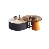 4-Piece Round Swivel Coffee Table Set with 2 Ottomans-Richsoul-Coffee Tables,Furniture,Living Room Furniture