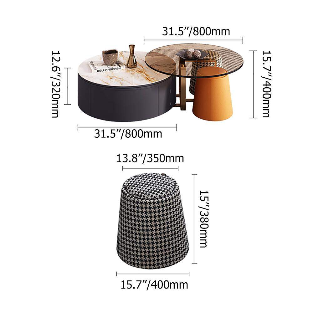 4-Piece Round Swivel Coffee Table Set with 2 Ottomans-Richsoul-Coffee Tables,Furniture,Living Room Furniture