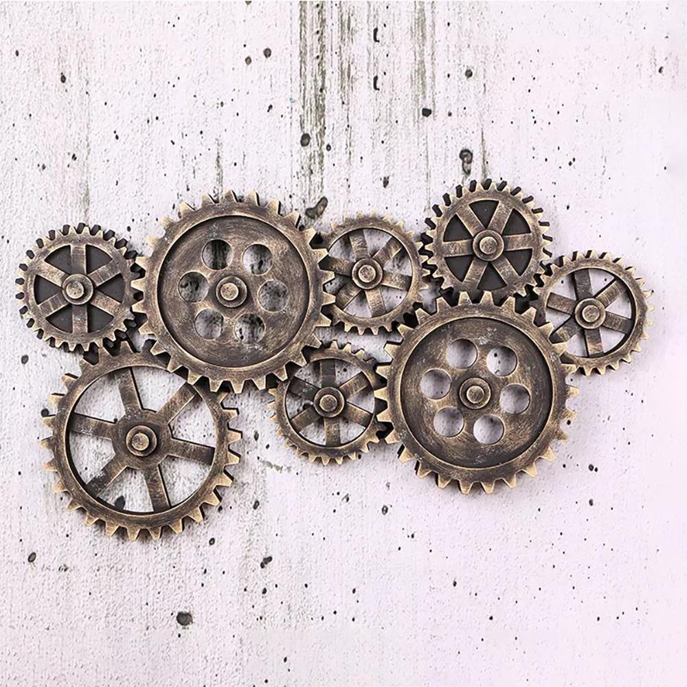 Industrial Distressed Wall Decor with Gear Design in HDF