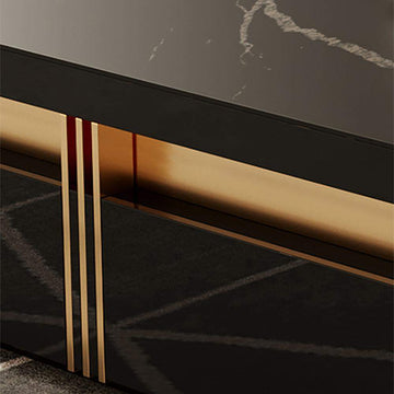 43.3" Modern Black Square Storage Coffee Table Stone Top & 4 Wood Drawers-Richsoul-Coffee Tables,Furniture,Living Room Furniture