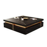 43.3" Modern Black Square Storage Coffee Table Stone Top & 4 Wood Drawers-Richsoul-Coffee Tables,Furniture,Living Room Furniture