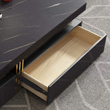 43.3" Modern Black Square Storage Coffee Table Stone Top & 4 Wood Drawers-Richsoul-Coffee Tables,Furniture,Living Room Furniture