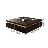 43.3" Modern Black Square Storage Coffee Table Stone Top & 4 Wood Drawers-Richsoul-Coffee Tables,Furniture,Living Room Furniture