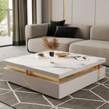 43.3" Modern Black Square Storage Coffee Table Stone Top & 4 Wood Drawers-Richsoul-Coffee Tables,Furniture,Living Room Furniture