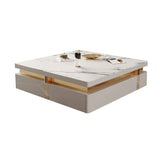 43.3" Modern Black Square Storage Coffee Table Stone Top & 4 Wood Drawers-Richsoul-Coffee Tables,Furniture,Living Room Furniture