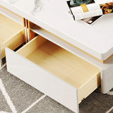43.3" Modern Black Square Storage Coffee Table Stone Top & 4 Wood Drawers-Richsoul-Coffee Tables,Furniture,Living Room Furniture