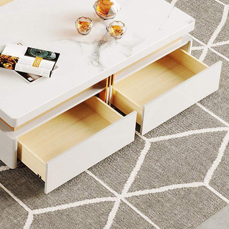 43.3" Modern Black Square Storage Coffee Table Stone Top & 4 Wood Drawers-Richsoul-Coffee Tables,Furniture,Living Room Furniture