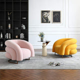 Creative & Modern Yellow Solid Wood & Velvet Accent Chair with Metal Base-Chairs & Recliners,Furniture,Living Room Furniture