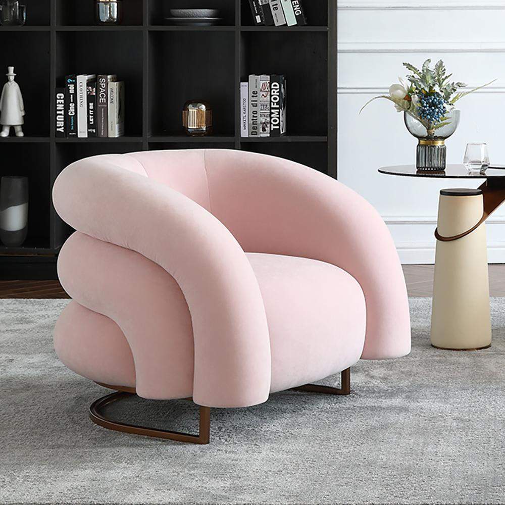 Creative & Modern Yellow Solid Wood & Velvet Accent Chair with Metal Base-Chairs & Recliners,Furniture,Living Room Furniture