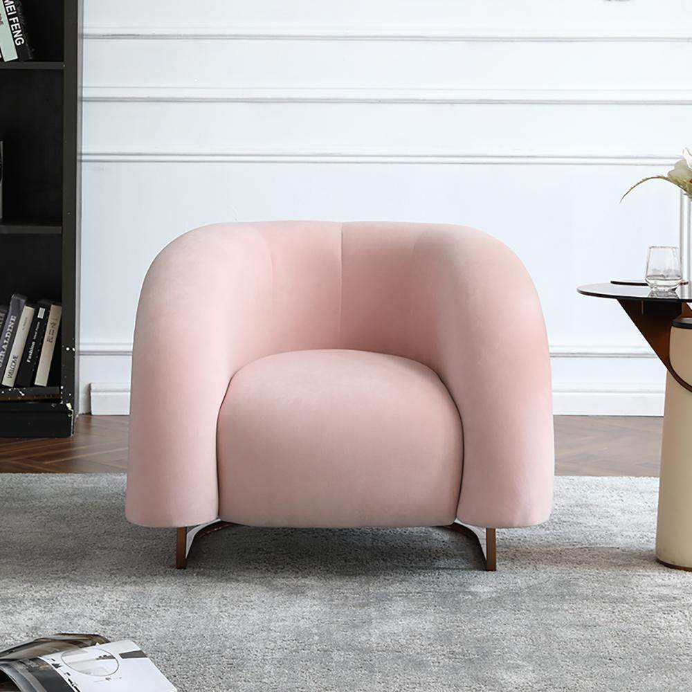 Creative & Modern Yellow Solid Wood & Velvet Accent Chair with Metal Base-Chairs & Recliners,Furniture,Living Room Furniture