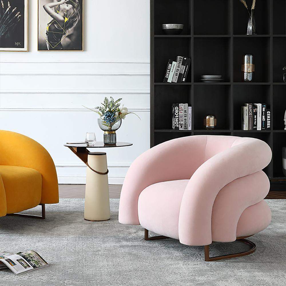 Creative & Modern Yellow Solid Wood & Velvet Accent Chair with Metal Base-Chairs & Recliners,Furniture,Living Room Furniture
