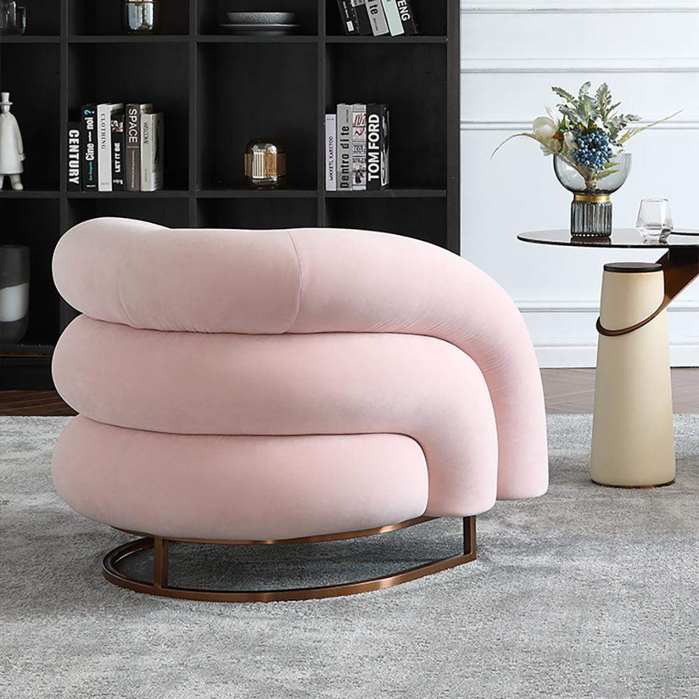 Creative & Modern Yellow Solid Wood & Velvet Accent Chair with Metal Base-Chairs & Recliners,Furniture,Living Room Furniture