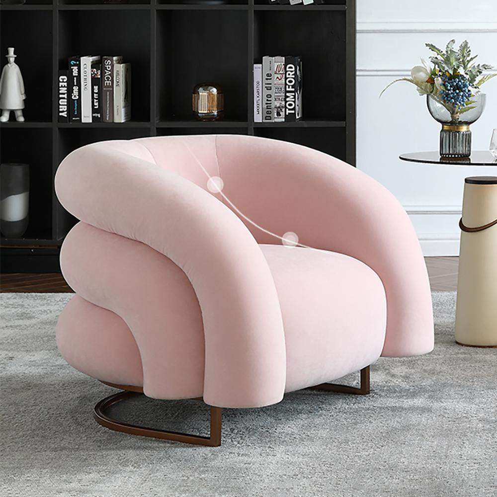 Creative & Modern Yellow Solid Wood & Velvet Accent Chair with Metal Base-Chairs & Recliners,Furniture,Living Room Furniture