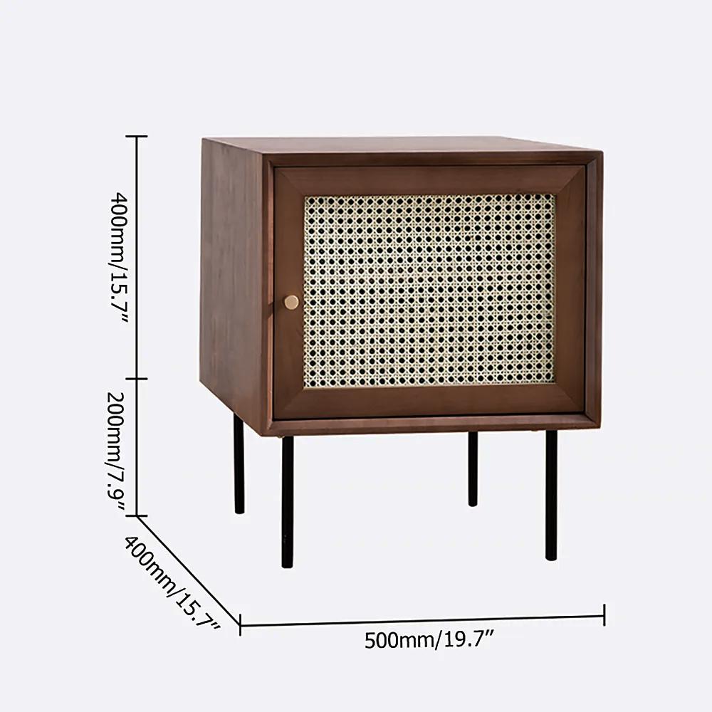 Walnut Nightstand with 1-Door 2-Tier Bedside Table Small Cabinet with Black Metal Legs