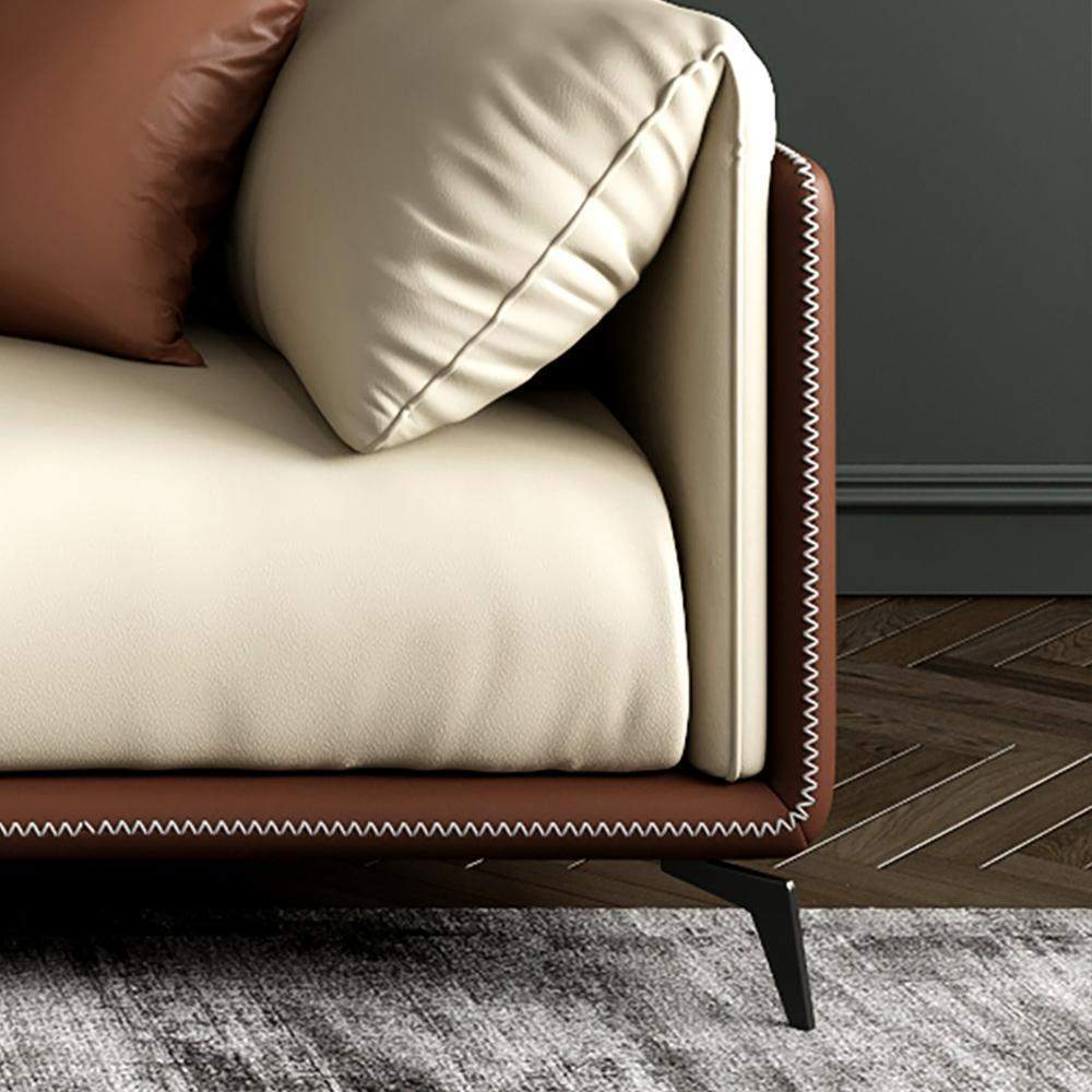 3 Pieces Living Room Set Microfiber Leather Upholstered Sofa in Brown & Beige-Furniture,Living Room Furniture,Living Room Sets
