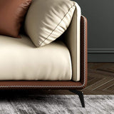 3 Pieces Living Room Set Microfiber Leather Upholstered Sofa in Brown & Beige-Furniture,Living Room Furniture,Living Room Sets