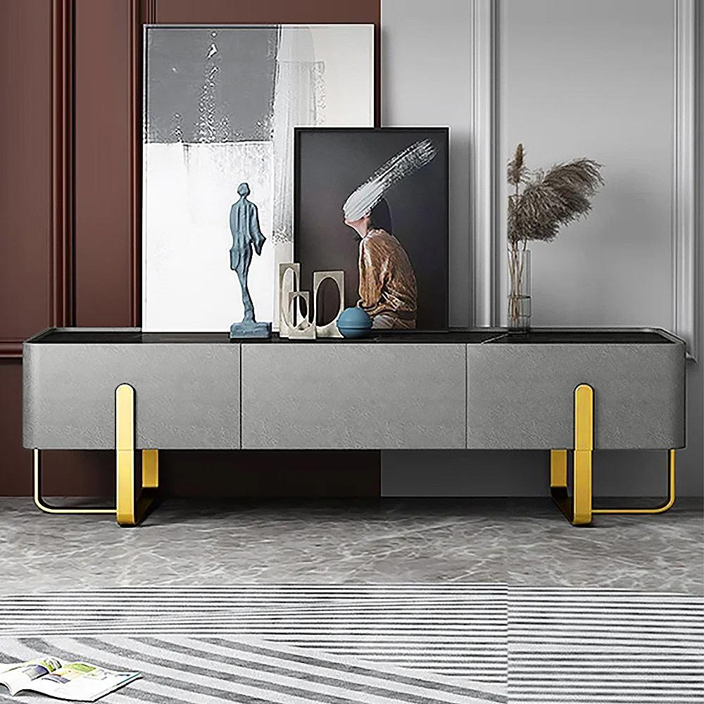 Blackcast 79" Modern Gray TV stand Sintered Stone Minimalist Media Console with Drawers